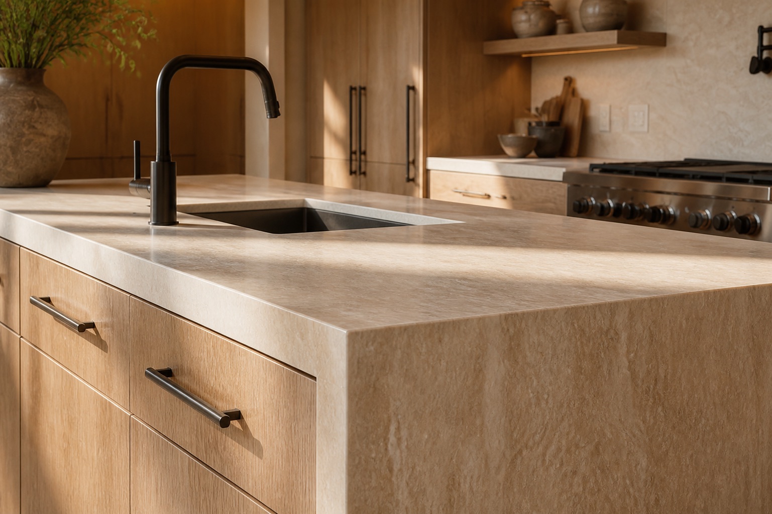 AI-generated cabinetry detail in the fictional Arcadia kitchen