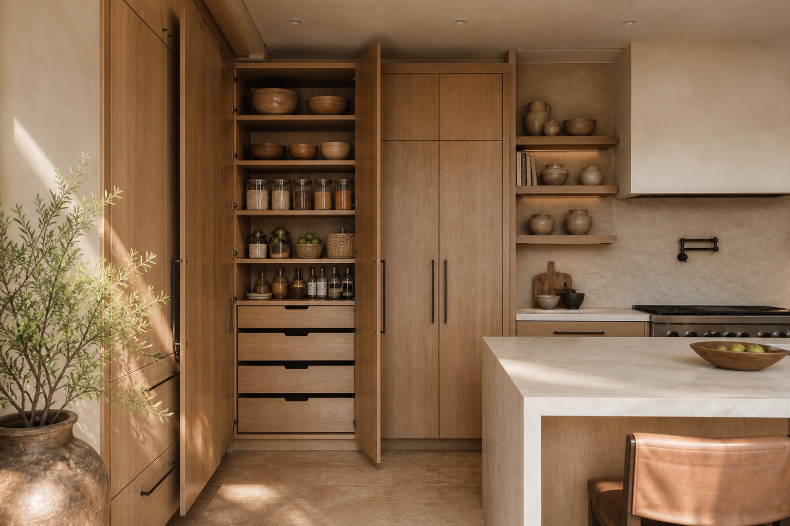 AI-generated pantry detail in the fictional Arcadia kitchen